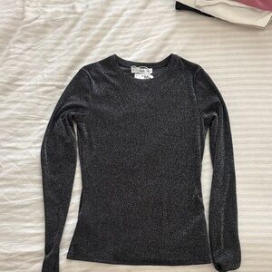 Mango Shimmering Black Long Sleeve Top